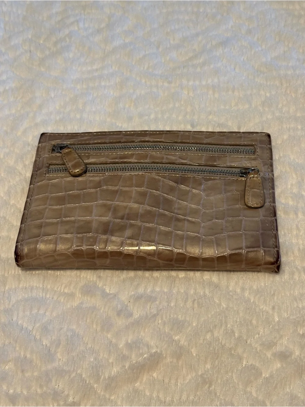 Shimmery Taupe Croc-Textured Wallet